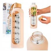 B.U. Steklena steklenica za vodo 1000 ml s silikonskim etuijem (bež)