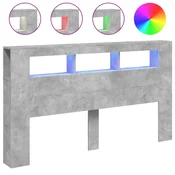 Vidaxl LED posteljno vzglavje betonsko sivo 180x18,5x103,5 cm inž. les