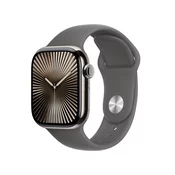 Apple Watch Series 10: GPS + Cellular, 42 mm, ohišje iz titana v naravni barvi, pašček Sport Band v kamnito sivi barvi - M/L