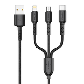 Vipfan USB kabel Vipfan X02 3-v-1 USB-C/Lightning/Micro 3.5A 1.5m (črn), (20627359)
