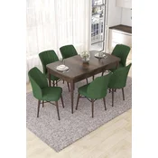 Hanah Home Set Trpezarijski sto i 6 stolica Nef, Zeleno-braon