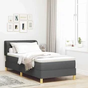 Postelja z vzmetnico z vzmetnico Temno siva 100 x 200 cm blago