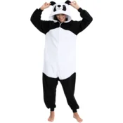 Ženska pižama kombinezon Panda Kigurumi Onesie XL, mehak kostum za pust, noč čarovnic in prosti čas, 100% poliester, udobna živalska pižama za domačo sprostitev in tematske zabave, belo-črna barva