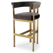 Casa Padrino luxury velvet bar chair with armrests gray/brass 56 x 56 x H. 104 cm - Upholstered bar stool - Bar furniture - Luxury furniture - Luxury quality