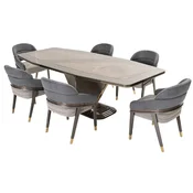 Casa Padrino luxury dining room set blue/gray/gold - 1 Luxury Dining Table & 6 Luxury Dining Chairs - Dining room furniture - Luxury furniture - Luxury furnishings