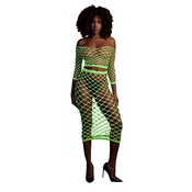 Ouch! Glow in the Dark Long Sleeve Crop Top and Long Skirt Neon Green S/M/L