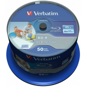 VERBATIM BD-R Blu-Ray SL DataLife 25GB / 6x / za tiskanje / 50 paketov / kolut