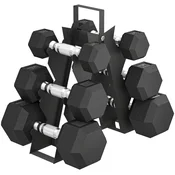 SPORTNOW Komplet dumbbellov za telovadnico z nosilcem, 2x2kg, 2x5kg, 2x8kg, šesterokotne kovinske uteži za telovadnico z nedrsečim ročajem, vadba za moč doma, črna