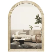 HOMCOM Stensko ogledalo v obliki loka z vbodnim robom in kljukami, moderno ogledalo iz stekla in polistirena, 50x2x70 cm, beige