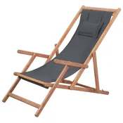 Vidaxl Zložljiv stol za na plažo blago in lesen okvir sive barve