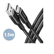 AXAGON BUCM-AM15AB, HQ kabel USB-C USB-A, 1,5 m, USB 2.0, 3A, ALU, oplet, črn