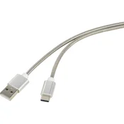 Renkforce Renkforce USB 2.0 priključni kabel [1x USB 2.0 vtič A-1x USB-C™ vtič] 0.5 m srebrne barve kabelski plašč iz nerjavečega
