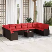 vidaXL vidaXL Kavčna garnitura z blazino 11 pcs Rjava poli ratan, (5000155532)