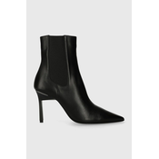 Kožne gležnjače Calvin Klein GEO STILETTO CHELSEA BOOT 90 za žene, boja: crna, s tankom potpeticom, HW0HW01708
