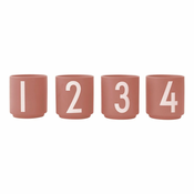 Komplet 4 temno roza porcelanastih skodelic Design Letters Mini