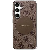 Ovitek Guess okrogla maska s klasičnim MagSafe logotipom in 4G nalepko za Samsung Galaxy S25 Ultra rjav (GUHMS25LP4PGRSGW)