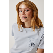 Happiness Istanbul Womens Gray Pocket Knitted T-Shirt