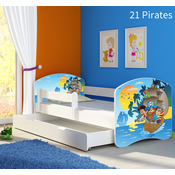 Dječji krevet ACMA s motivom, bočna bijela + ladica 160x80 cm - 21 Pirates