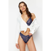 Trendyol Navy Blue Lace String Strap Capless Knitted Underwear Set