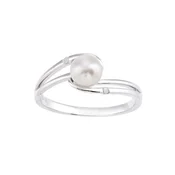 DIAMANT LETERNEL Prstan Ring aus 375 Weißgold mit 0.02 Karat Diamant mit Perle srebrna