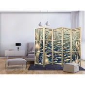 Japanski paravan - Life in The Ocean - Underwater World of Fish And Vegetation in Beige And Navy Colors in Retro Style 225x172