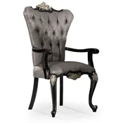 Casa Padrino luxury baroque dining room chair with armrests silver/black/silver - Magnificent baroque style kitchen chair - Luxury dining room furniture baroque style - Baroque furniture