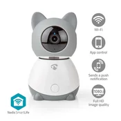 Nedis Notranja kamera SmartLife Wi Fi Full HD 1080p Pan Tilt microSD ni priložen Cloud Storage izbirno S senzorjem gibanja Nočni vid Siva bela