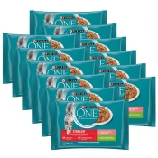 PURINA ONE STERILCAT s puretinom i zelenim mahunama u umaku, s lososom i mrkvom u umaku, 48 x 85 g
