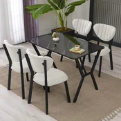 HANAH HOME Set Trpezarijski sto i 4 stolice Elma Cream Black
