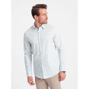 OMBRE Moška bombažna srajca SLIM FIT modre barve MDN124373 XXL