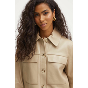 Kožna jakna BOSS za žene, boja: bež, za prijelazno razdoblje, 50518239