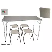 Sklopivi alu. kamp set sto i 4 stolice/ 120 x 60 x 70 cm