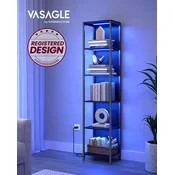 Songmics 6-nadstropna knjigarna z nastavljivo LED osvetlitvijo 30.3x40x178.6 cm črni eben