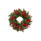 Adventni venec za vrata RED BERRIES O 35 cm, zelen/zeleno-rdeč