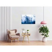WallXpert slika na kaljenom staklu 1414, apstraktni plavo-beli fluid art nalik kristalima leda, 70 x 100 cm