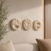 WallXpert zidni ukras od karbonskog betona Myk3090, set od 3 dela, okrugli diskovi sa reljefnom teksturom, prljavobeli