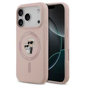 Karl Lagerfeld tekoči silikon Karl in Choupette MagSafe zadnji ovitek za iPhone 18 Pro roza
