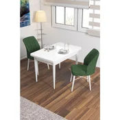 Hanah Home trpezarijski set Arp, sto i 2 stolice, bela ploca, kaki zelena tkanina Babyface
