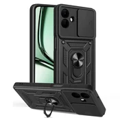 Oklepni ovitek MaX-Armor z obročem, kovinsko ploščico in zaščito zadnjih kamer za Samsung Galaxy A07 - army black