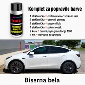 Komplet za popravilo prask in poškodb barve Tesla – osnovni premaz, prozorni lak in vosek 4 v 1 – Barva vozila: Biserna bela