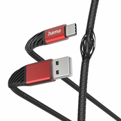 HAMA "Extreme" kabel za punjenje, USB-A - USB-C, 1,5 m, najlon, crna/crvena
