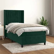 vidaXL Box spring postelja z vzmetnico temno zelena 90x200 cm žamet