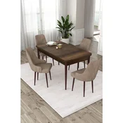 Hanah Home trpezarijski set Eta, sto na razvlacenje i 4 stolice, ploca u dekoru drveta Baroque, kapucino tkanina Babyface