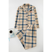 Trendyol Navy Blue Embroidered Plaid Polar Fleece Knitted Pajamas Set