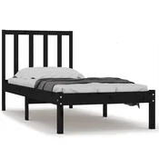 Vidaxl Posteljni okvir črn iz trdne borovine 75x190 cm
