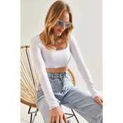 Bianco Lucci Womens Long Sleeve Square Collar Crop Blouse