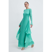 Svilena obleka Luisa Spagnoli RUNWAY COLLECTION zelena barva, 541121