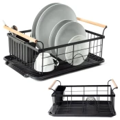 Vilde 150623 - Metlani ocedjivac za sudove sa drvenim drskama 42,5 x 29,5 x 19 cm