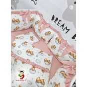 Bubamara037 Set za krevetac sa ogradicom od jastuka sa karnerom, bez lastiša, Roze