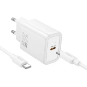 Hoco Mrežni polnilnik za telefon Hoco USB C QC PD 30W + kabel USB C na USB C N62 bel